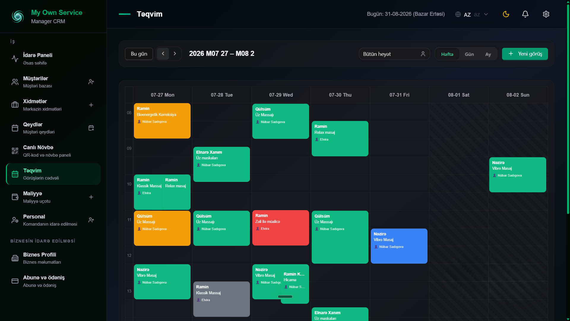 Təqvim - My Own Service CRM